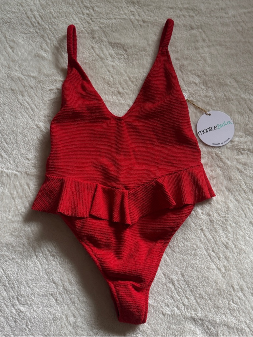 Montce Red Ruffle Textured One-Piece Swimsuit